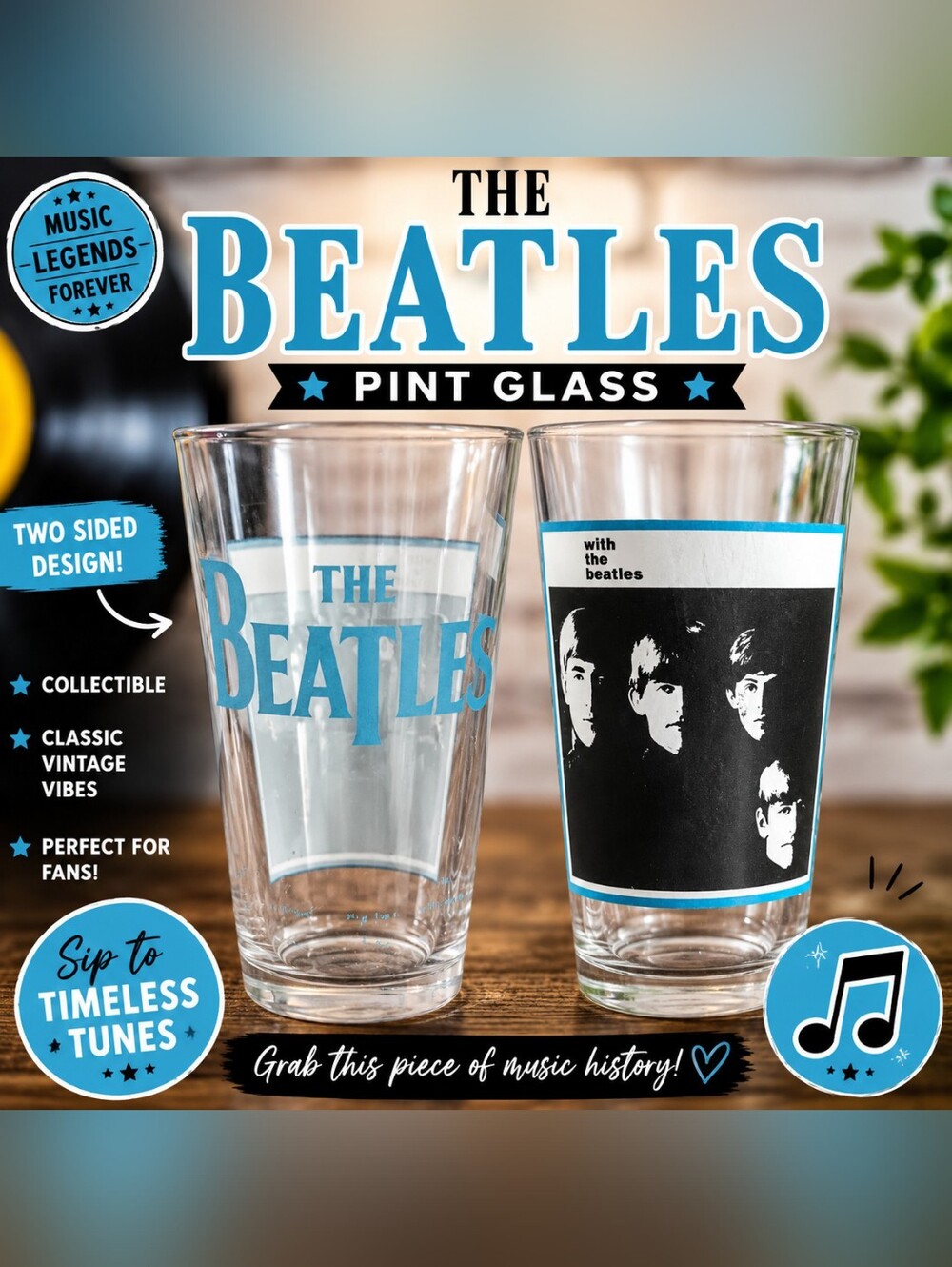 The Beatles Vintage Style Pint Glass